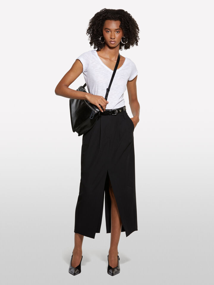 Jupe midi noire avec fente - jupes midi, jupes mi-longues femme - Noir | Sisley image number 1